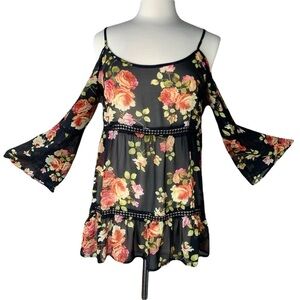 Paper Crane Black Floral Oversized Shift Dress Size Large